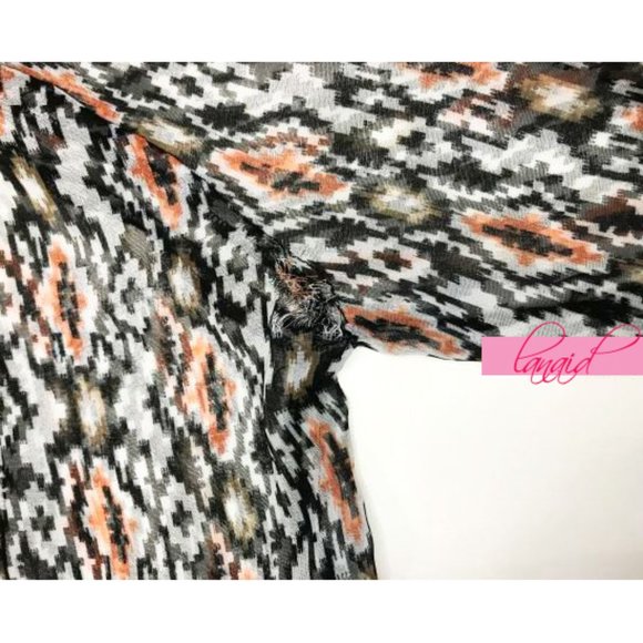 Sheer Mesh Aztec Cropped Back High-Low See-Through Zipper Cardigan Shrug Bolero - Picture 5 of 9